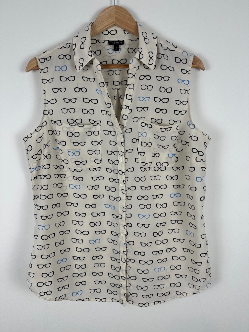 Talbots Nantucket Eyeglasses Print Sleeveless Blouse L Optometrist